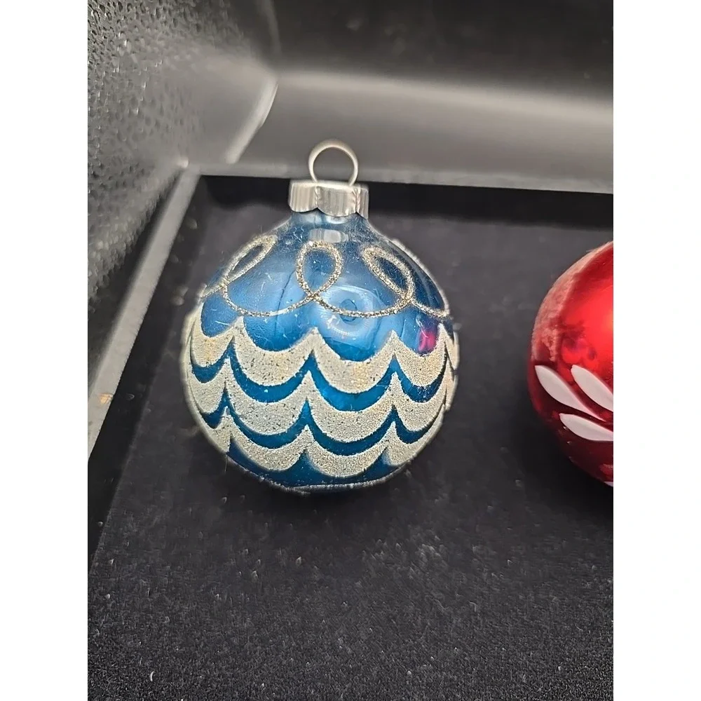 3 Vtg West Germany Glass Christmas Tree Ornaments Glitter Balls 25G‎